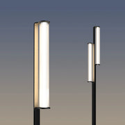 Close-up of the top lampshades on the single-head and double-head outdoor floor lamps.