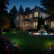 In this night view, lawn lamps are the eye-catching elements. Two uniquely shaped lawn lamps stand on both sides of the lawn in the residential courtyard, which not only play the lighting function but also add a sense of exquisite atmosphere.